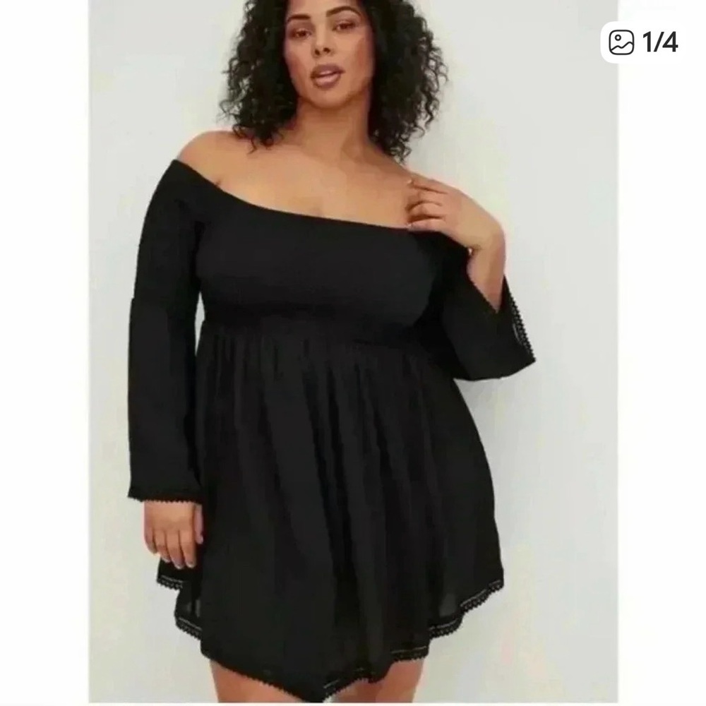 torrid Black Smocked Bell Sleeve Tunic Top